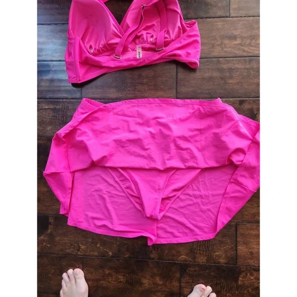 EUC Yonique Hot Pink Skirted Bikini Set - High- Waisted Tummy Control 20W Swim - Picture 10 of 11